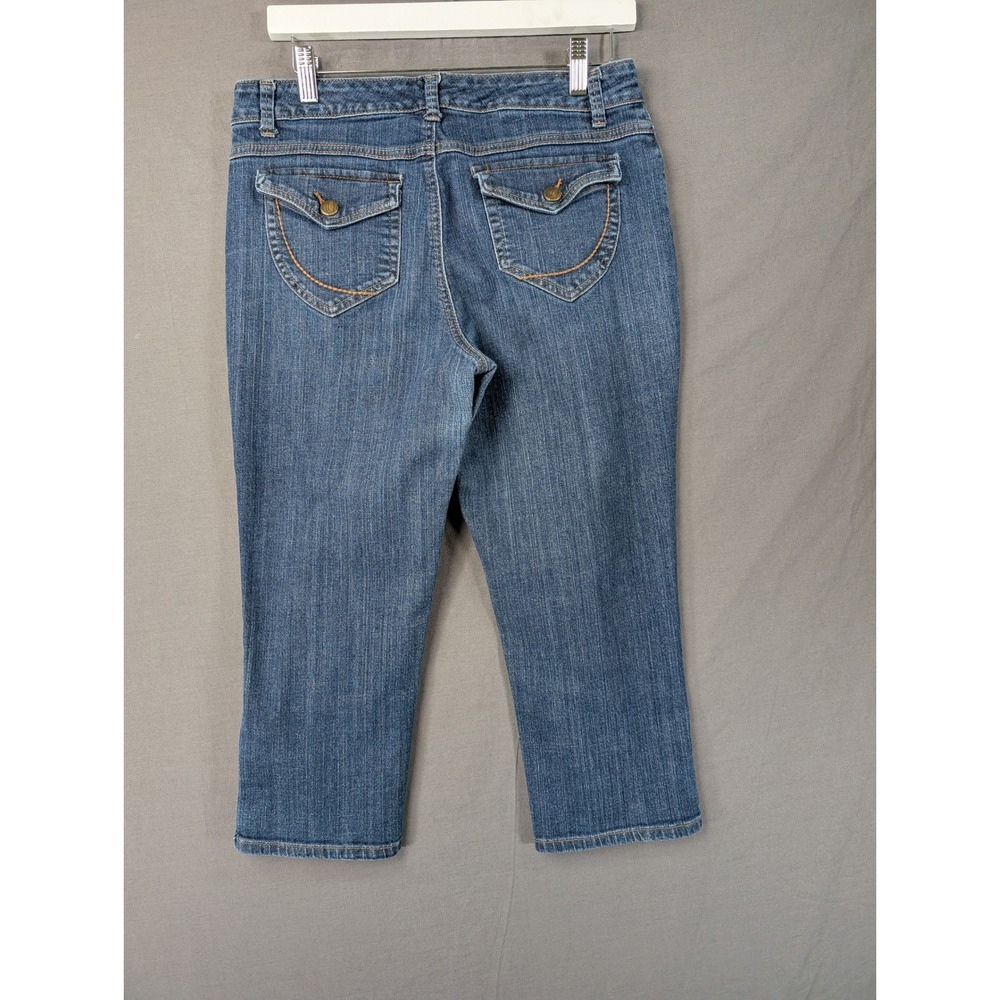 Nine West Jeans Womens Size 10 Blue Denim Capri Pants Button Hem 5016